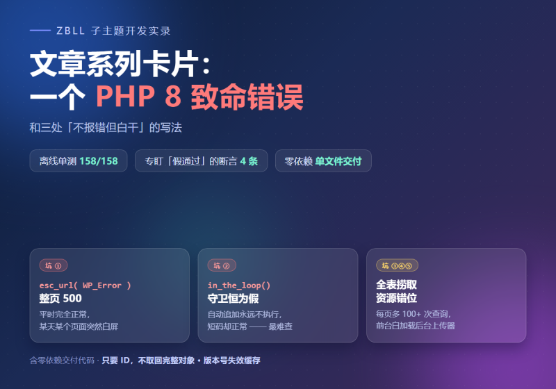 文章系列卡片：一个 PHP 8 致命错误，和三处「不报错但白干」的写法-知集