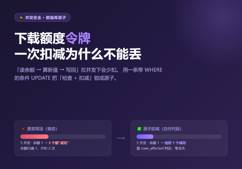 令牌模型与 lost update：一个只在并发时出现的计数 bug-知集